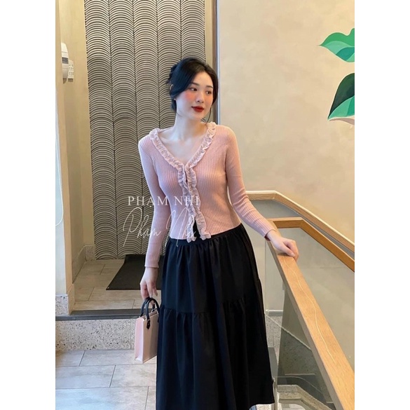 ÁO LEN BODY HỒNG DÀI TAY PHỐI BÈO