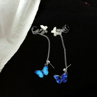 Bông Tai Đơn Xỏ Kết Hợp Đeo Vành Hình Bướm Xanh Xinh Xắn 🦋 Một Chiếc Khuyên Tai Bướm Xỏ Kết Hợp Đeo Vành