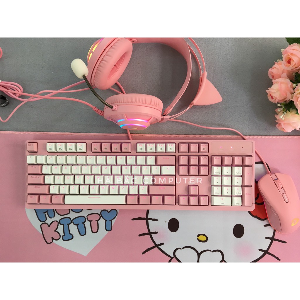 Combo Bàn Phím Chuột Tai Nghe Lót Di Màu Hồng - Combo Phím Chuột Gaming Pink Chính Hãng DAREU