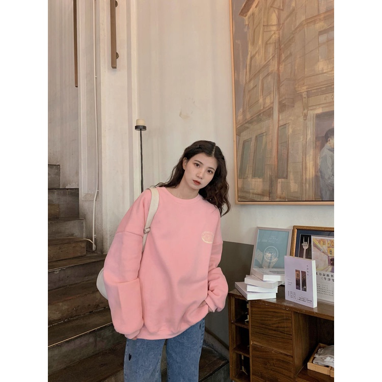 Áo Sweater Cổ Tròn Dáng Rộng In Họa Tiết Kiểu Nhật Hàn Thời Trang Xuân Thu Cho Nữ
