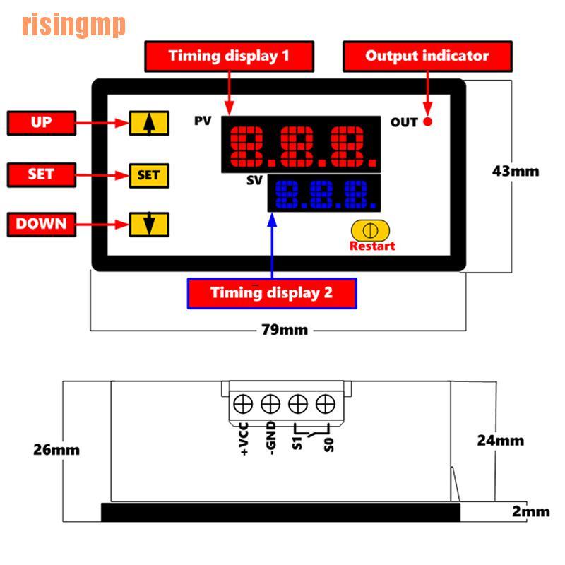 Module relay hẹn giờ màn hình kỹ thuật số DC 12V 20A 1500W 0-999h