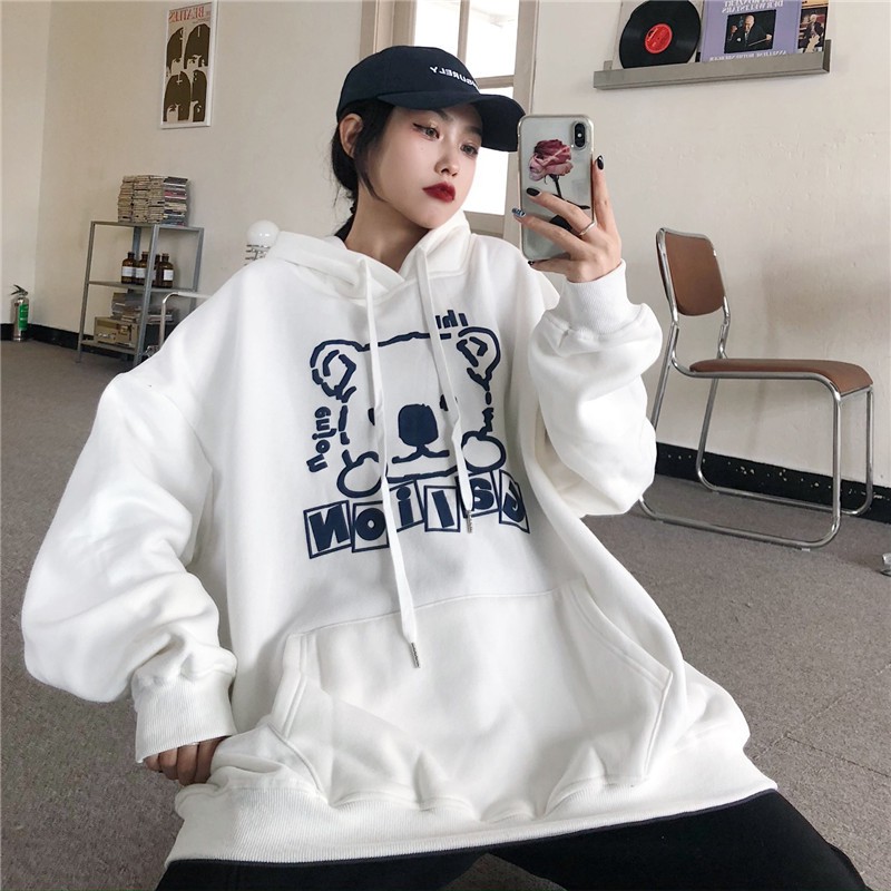 [Áo hoodie nữ form rộng]  Áo hoodie nữ form rộng dài oversize quảng châu vải nỉ in hình chất | BigBuy360 - bigbuy360.vn