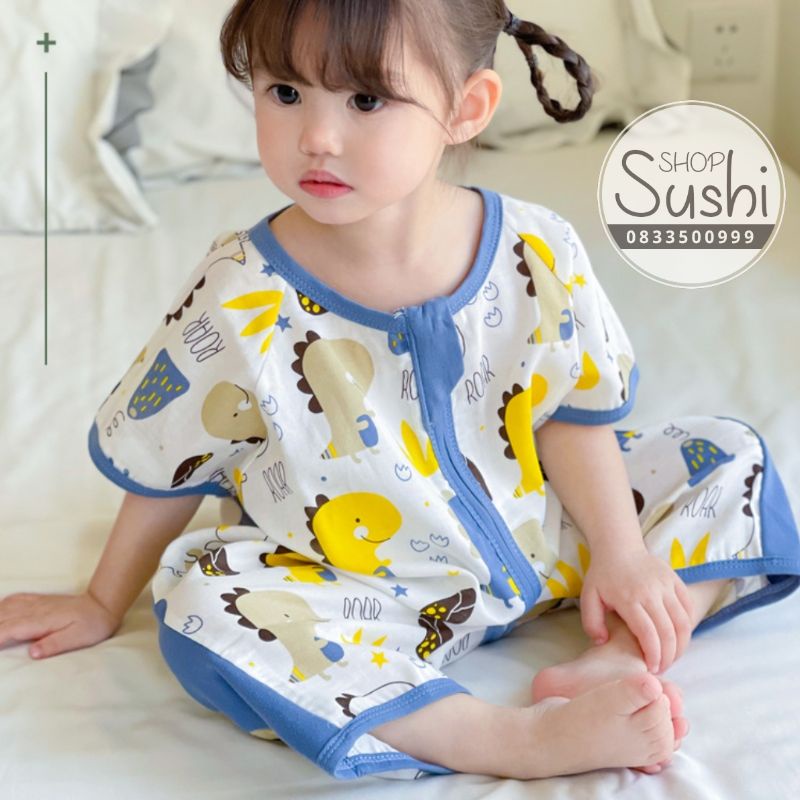 Túi ngủ trẻ em vải xô mỏng mùa hè, Áo ngủ cộc tay cho bé