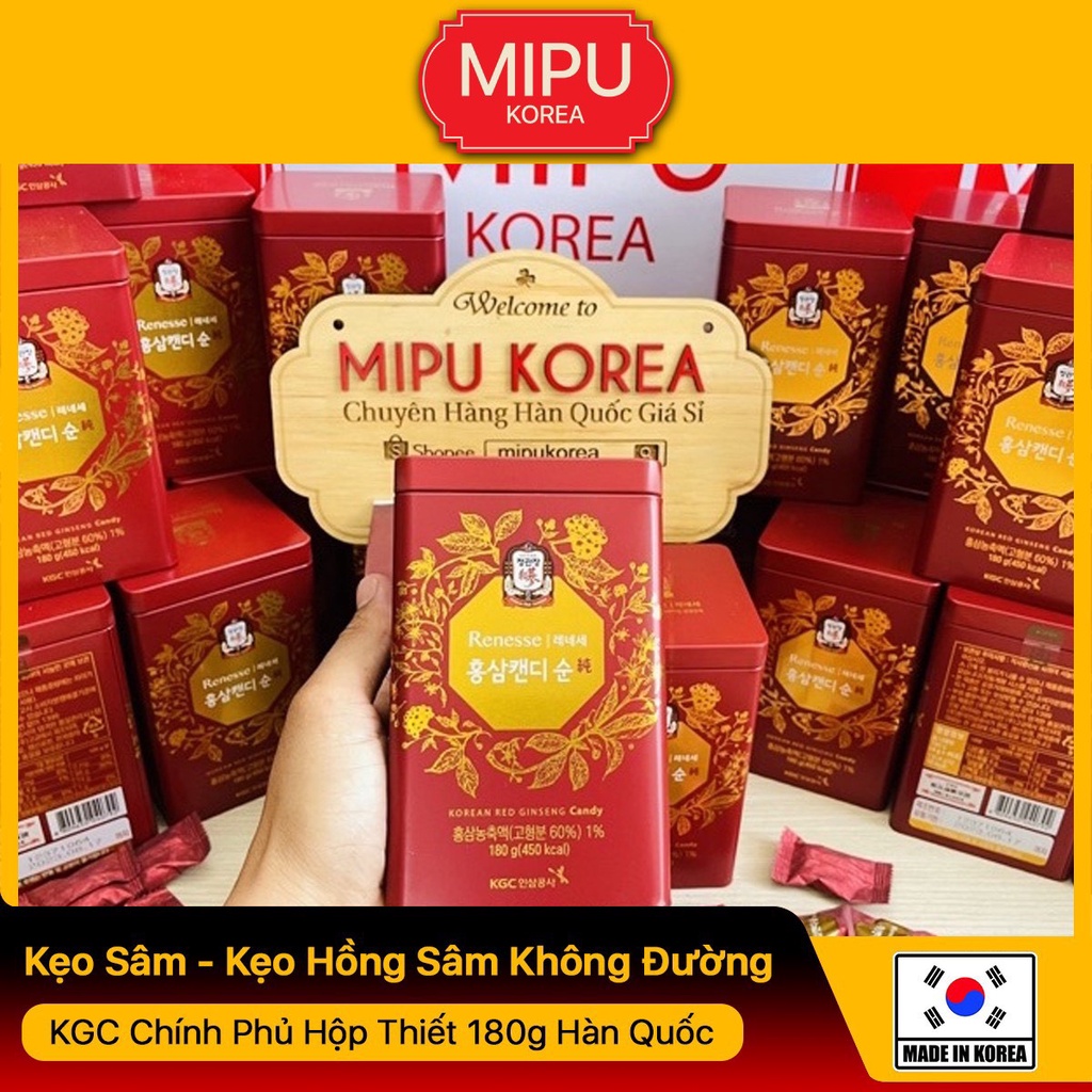 Kẹo Sâm - Kẹo Hồng Sâm Không Đường KGC Chính Phủ Hộp Thiết 180g Hàn Quốc