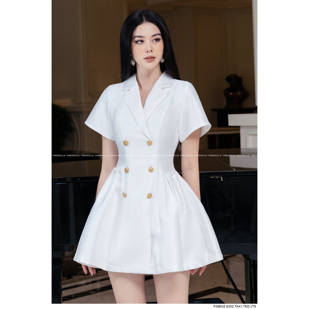 Váy đầm thiết kế xoè cổ vest cao cấp [ Có video + Ảnh thật ] The Shilla - CG.F29BGZ.62D2.TAX1.TM2.V79