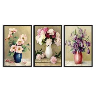 Bộ 3 tranh treo tường Hoa nghệ thuật HD-CB3-12 KT 30 x 45 cm phủ kim sa