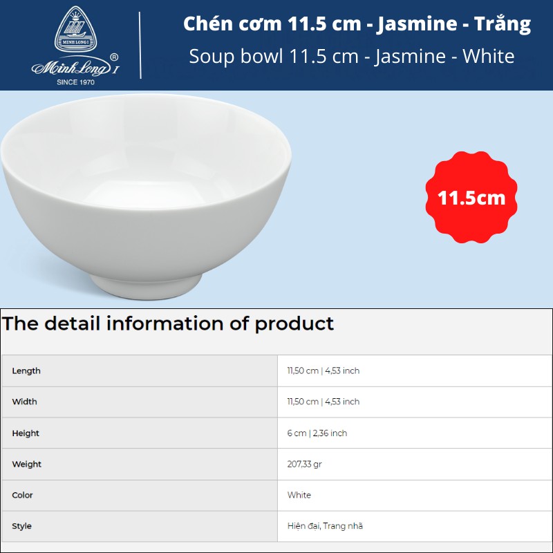 Chén cơm 11.5 cm - Jasmine - Trắng