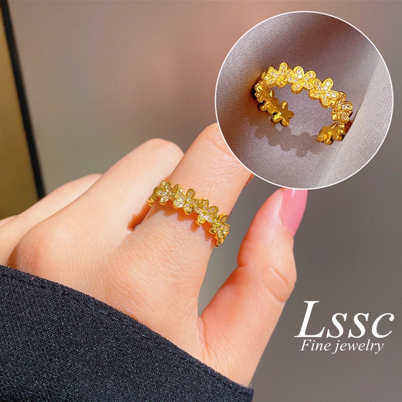 Nhẫn Titan nữ không gỉ Vàng 18k Trang sức Titan Hoa đẹp kim cương sang trọng