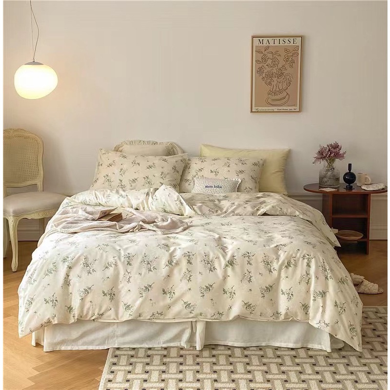 BỘ CHĂN GA GỐI ĐỆM COTTON LIVING HOA LÁ HẸ- TOKYO.BEDDING