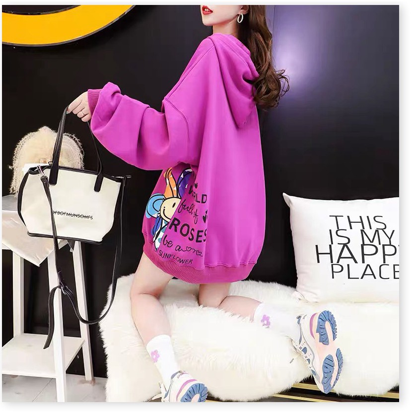 ÁO HOODIE NỮ PHỐI HOA EO PHỦ MÔNG Y HÌNH