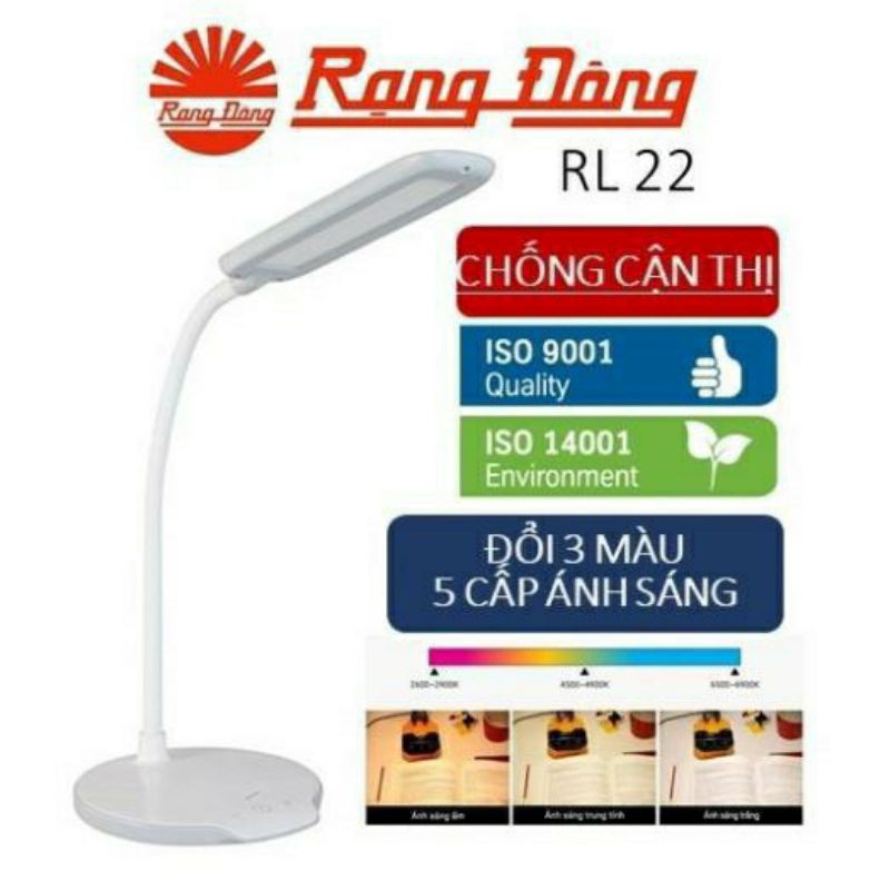 Đèn Bàn Cảm Ứng LED Rạng Đông - 6W - RD-RL-22.LED - 3 Nhiệt Độ Màu, 5 Mức Sáng