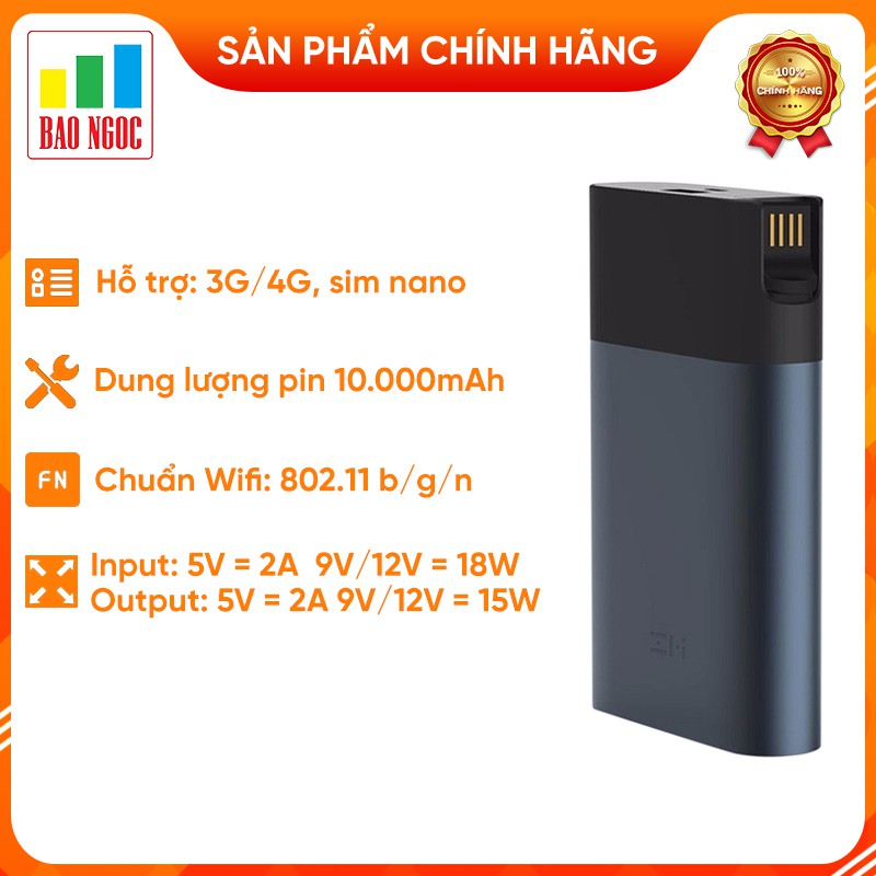 Pin dự phòng phát WIFI từ sim 3G/4G Xiaomi ZMI MF885