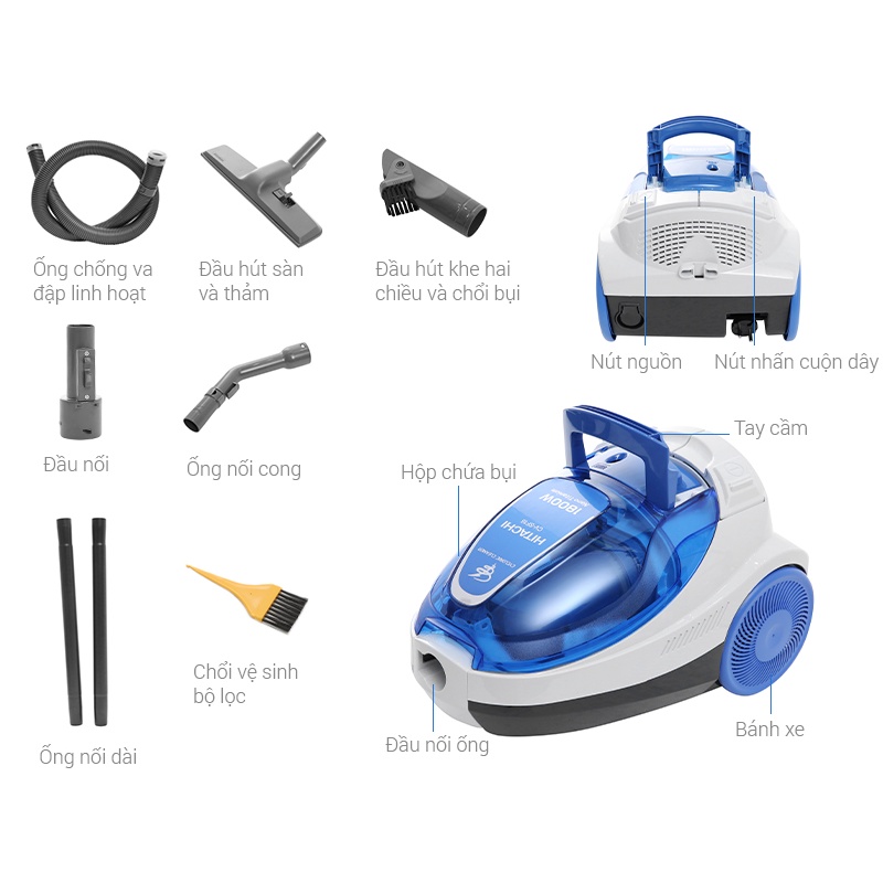 Máy hút bụi Hitachi CV-SF18-công suất 1800W tiết kiệm điện-bảo hành 12 tháng toàn quốc