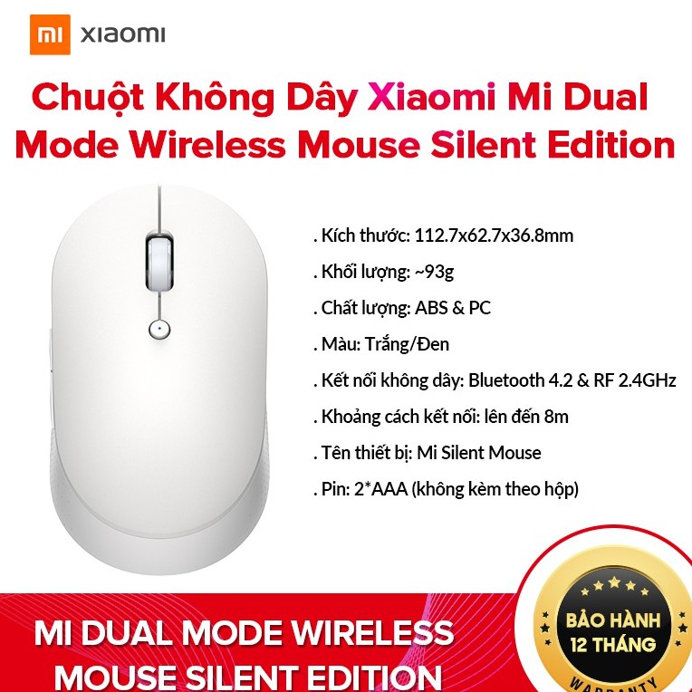Chuột máy tính không dây Xiaomi Mi Dual Mode Wireless Mouse Silent Edition - Hàng Chính Hãng Digiworld