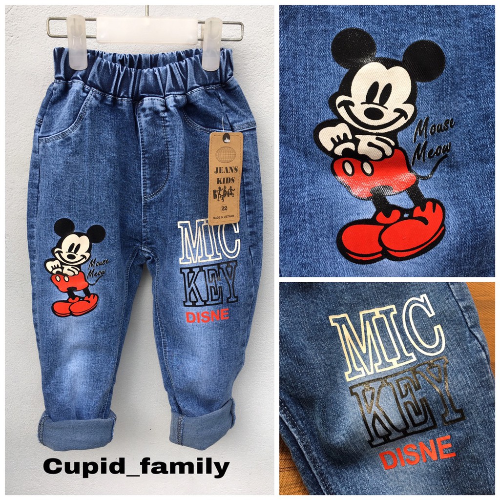 Quần jeans  dài Mickey chất đẹp bán Tết cho bé trai bé gái - QJDM