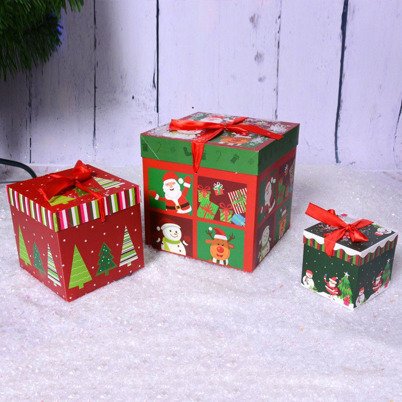 Set 3 hộp đựng quà giáng sinh hình vuông có nắp đậy và dây ruy băng cao cấp (có bán lẻ)