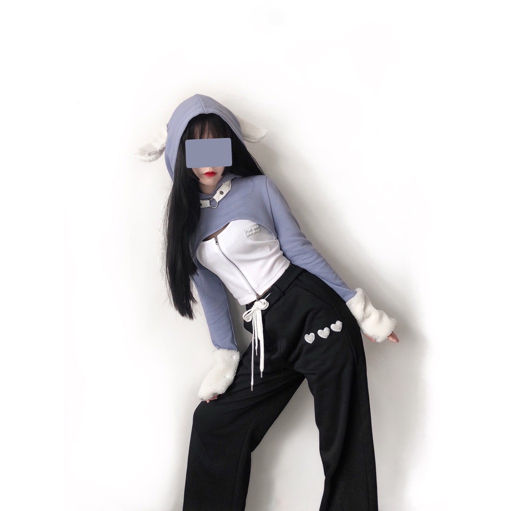 Pinksavior Áo khoác lông cừu có tai