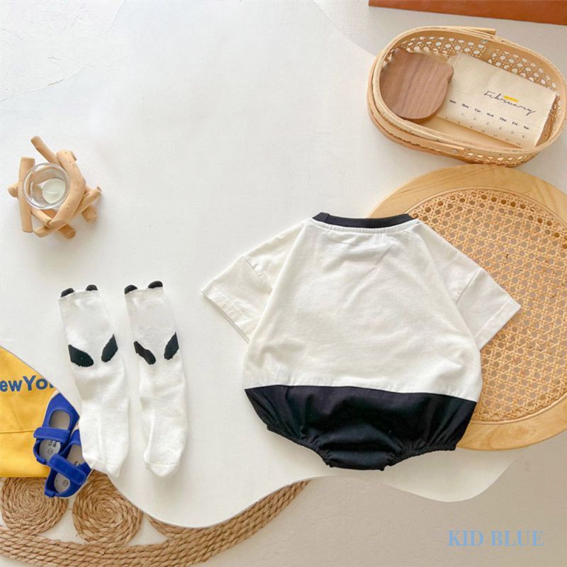 Bộ Áo Liền Quần Tam Giác Chất Liệu Cotton Thoải Mái Họa Tiết Gấu Trúc Xinh Xắn Cho Bé