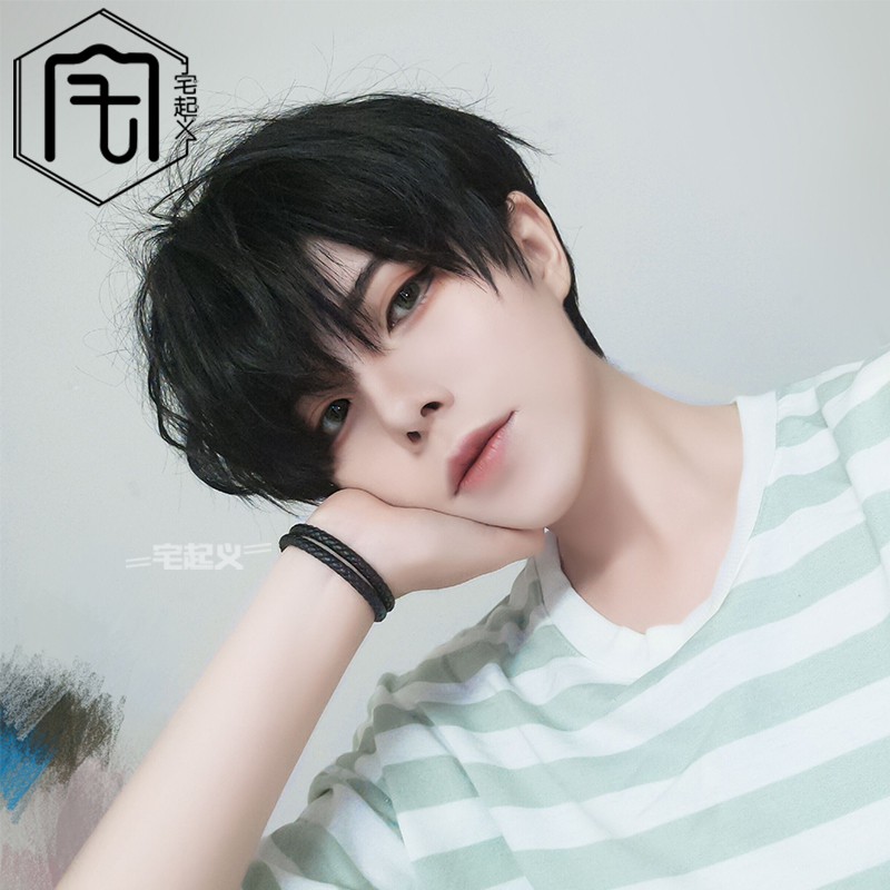 Tóc giả kiểu ngắn thẳng màu đen tự nhiên thời trang dành cho nam