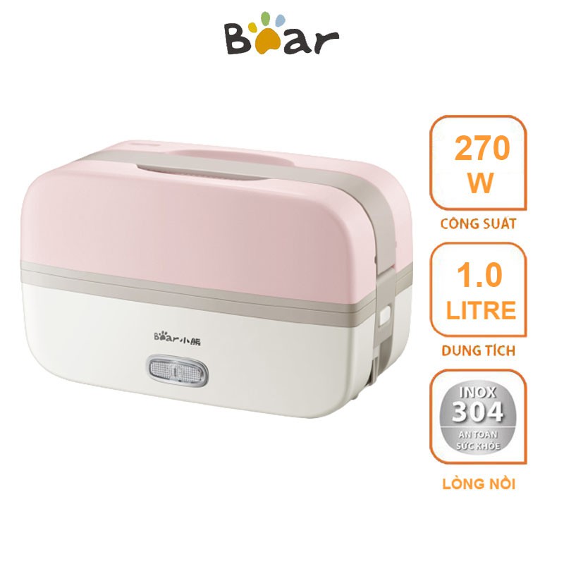 Hộp cơm điện cầm tay Bear  ba tầng lõi inox nấu cơm và các món luộc hàng chính hãng bảo hành 12 tháng DFH-B10