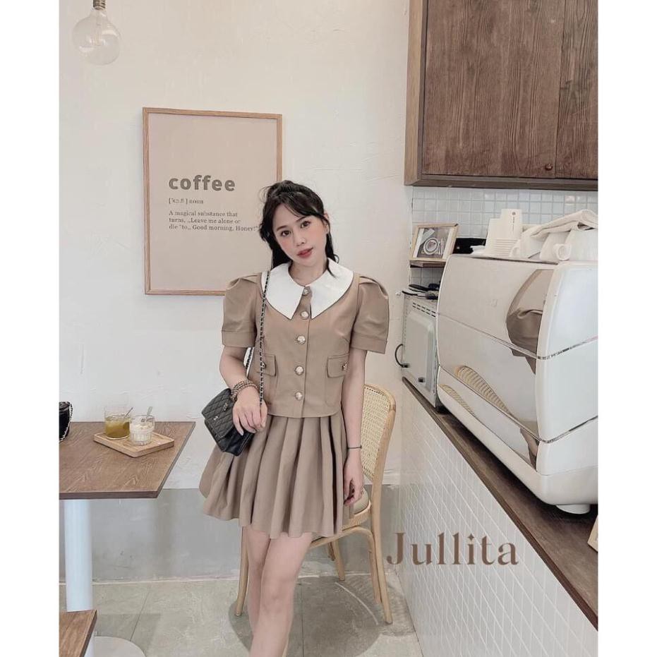 Sét Đồ Nữ -Sét Áo Tay Bồng  Phối Cổ kèm Chân Váy Xếp Ly (Hàng Thiết Kế) | BigBuy360 - bigbuy360.vn