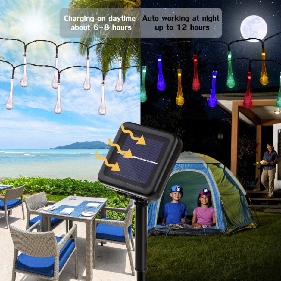 Dây Đèn Led 20 / 30 Bóng Hình Giọt Nước Sử Dụng Năng Lượng Mặt Trời