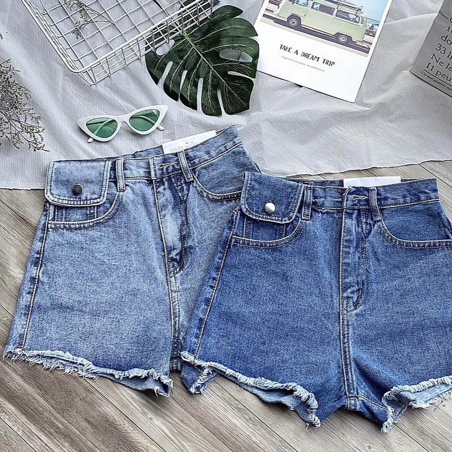 [Mã WASTMAY giảm 15% tối đa 30K đơn 150K] Quần Short Jeans Trơn Túi Nắp 1 bên Size Nhỏ MS 1007