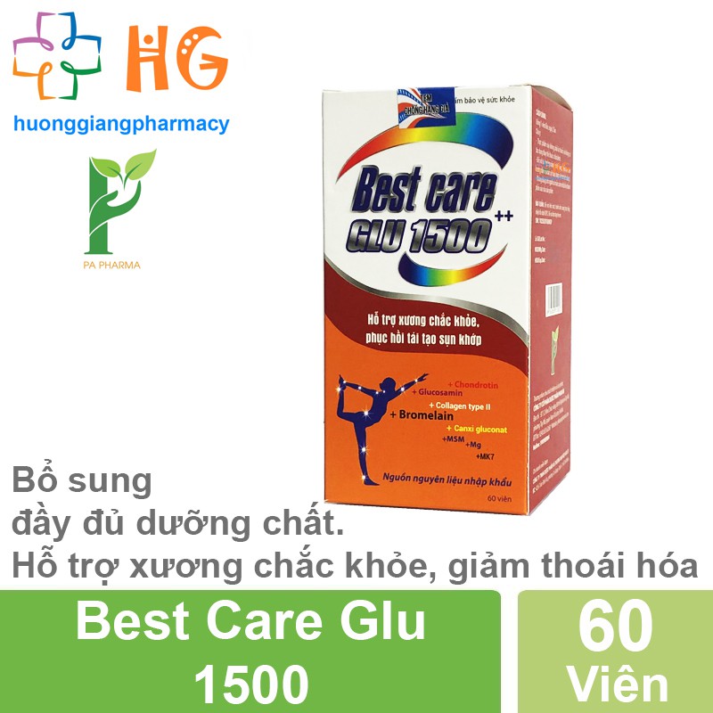 Best Care Glu 1500 Bổ sung dưỡng chất cho xương khớp Giảm thoái hóa xương khớp Giảm sưng đau Viêm khớp Lọ 60 Viên