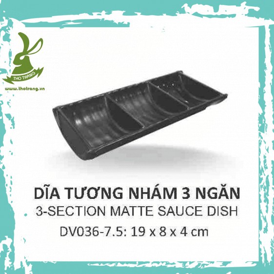 [Ưa Chuộng] Dĩa Nước Chấm 3 Ngăn Nhựa Melamine Màu Đen Nhám 19*8*4cm Srithai Superware DV036-7.5 - Chính Hãng