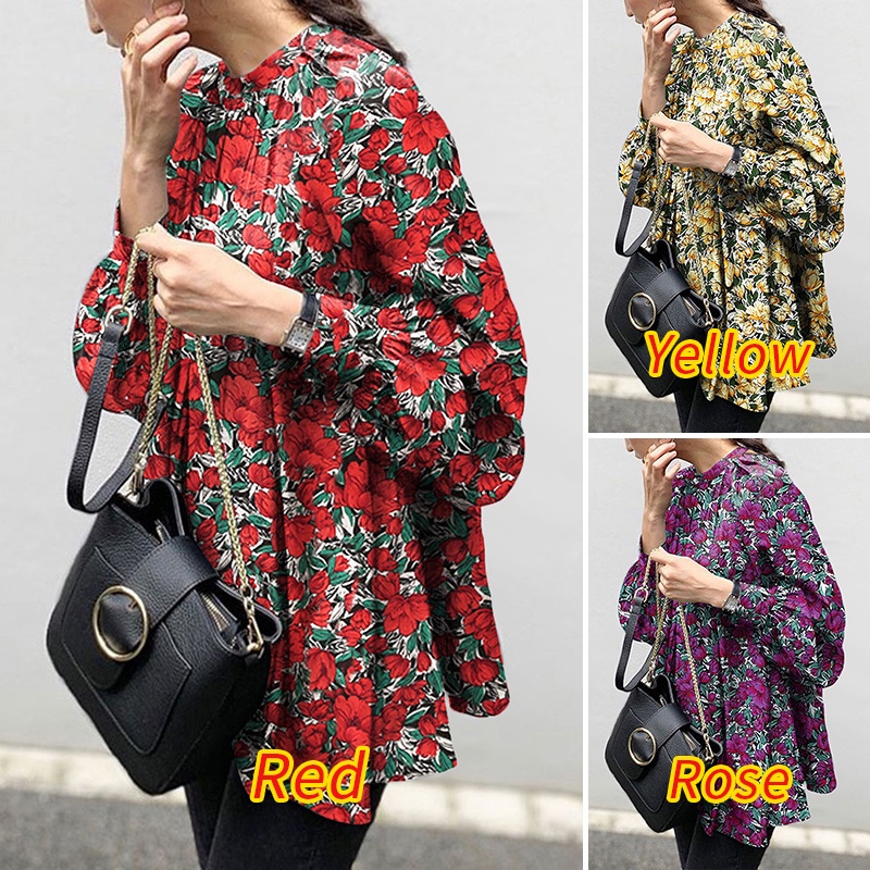 Áo Kiểu ZANZEA In Hoa Cổ Tròn Dài Tay Thời Trang Đường Phố Retro Cho Nữ