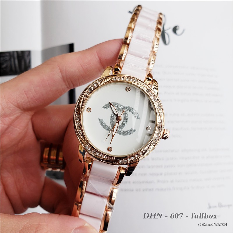 Đồng hồ nữ Chanel cao cấp mặt tròn 36mm dây kim loại gắn đá DHN607 luxury813