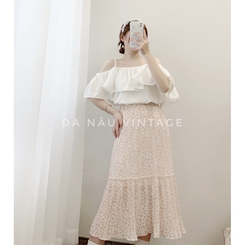 chân váy voan hoa nhí dáng dài dập ly nhiều màu hàng quảng châu phong cách ulzzang (ảnh shop chụp thật 100%) | BigBuy360 - bigbuy360.vn