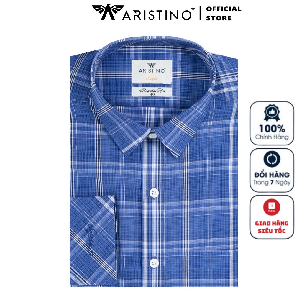 Áo Sơ Mi Nam Dài Tay ARISTINO ALS21101 Somi Công Sở Cao Cấp Màu Xanh Kẻ Trắng Chất Sợi Sồi Mềm Mát Dáng Suông Có Túi
