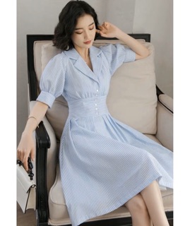 Đầm váy freesize SM sọc xanh bo eo