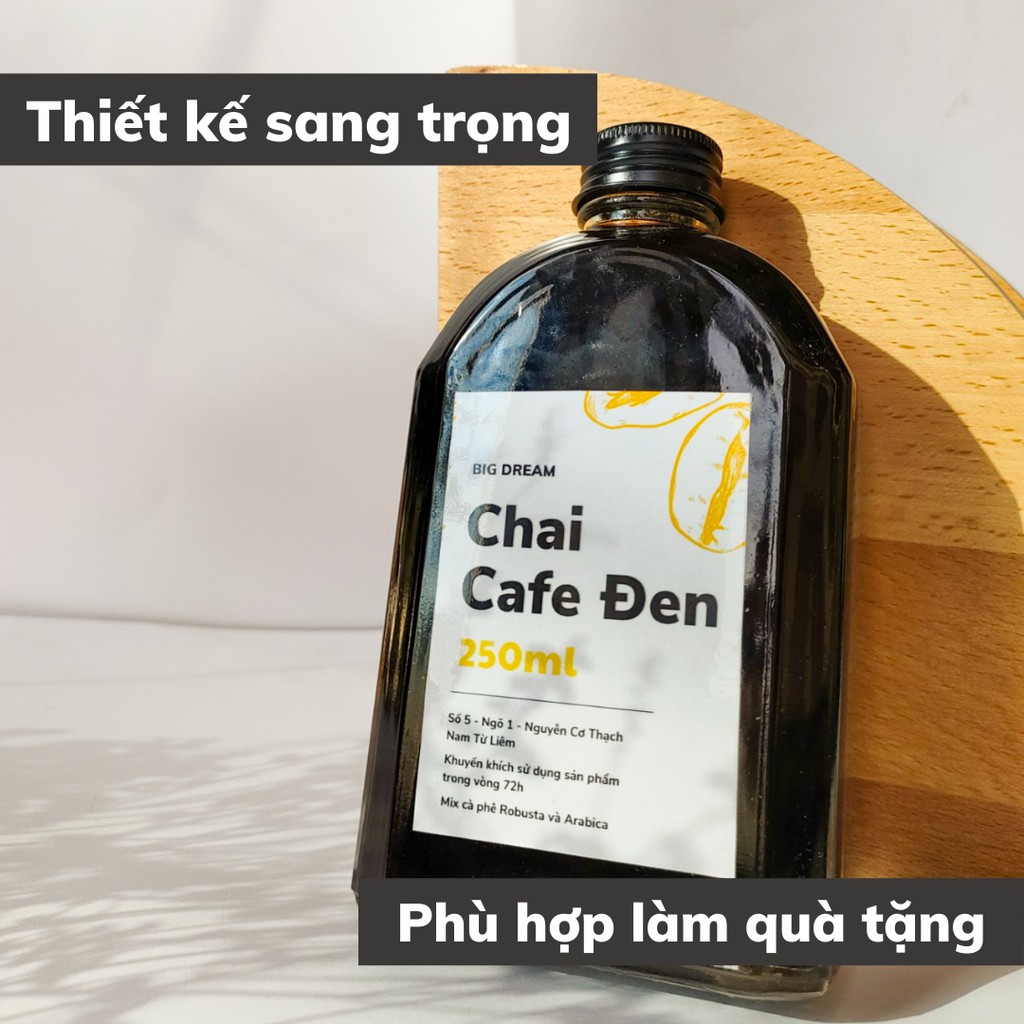 Cà phê nguyên chất đóng chai pha sẵn Đen 250ml phin cafe rang xay truyền thống đậm đà gia đình và văn phòng Big Dream