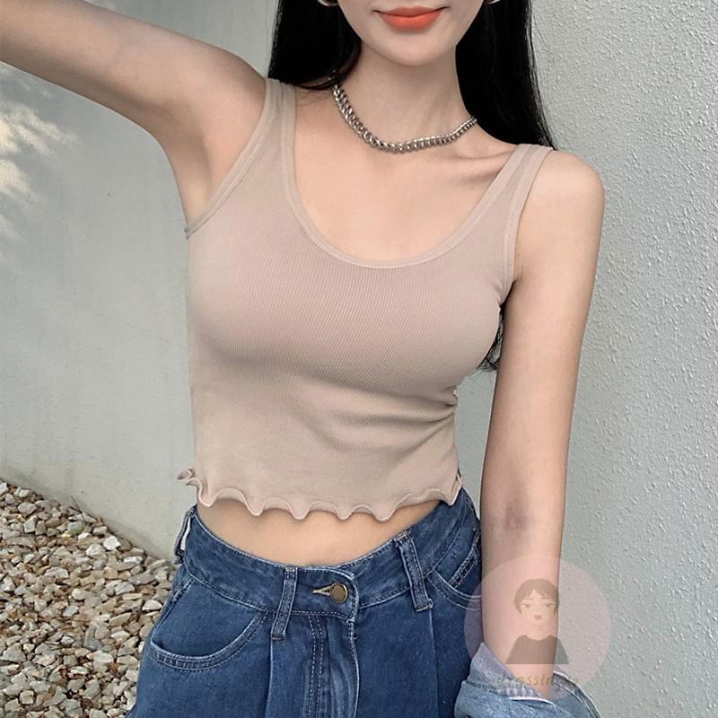 DRE-Women Casual Solid Color Camisole, Low Cut Sleeveless Crop Tops for Summer , Women Clothing