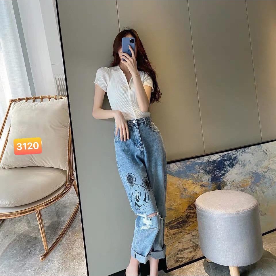 SALE CHỈ HÔM NAY- Quần Jean Nữ In Hoạt Hình Cao Cấp OHS3120