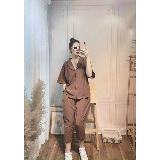 (Free Ship) Sét ĐŨi Sơ Mi Quần thụng Che Bụng Bự Siêu HOt Chất Vải MỊn Mát tt