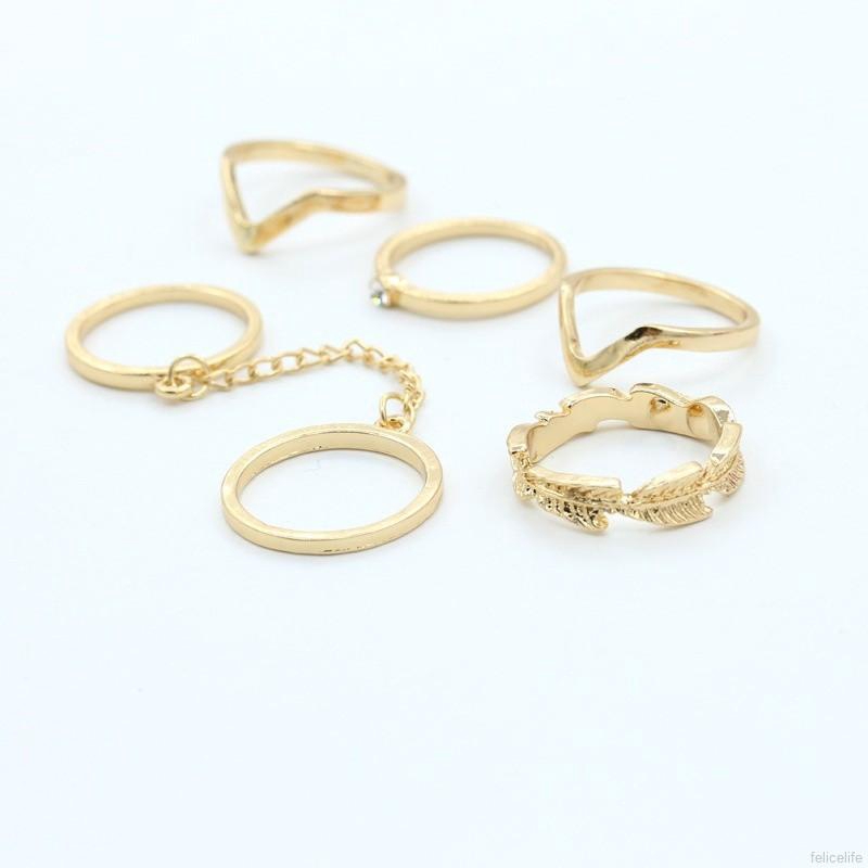 Bộ 6 nhẫn thời trang dính liền nhau mạ vàng / bạc đầy cá tính