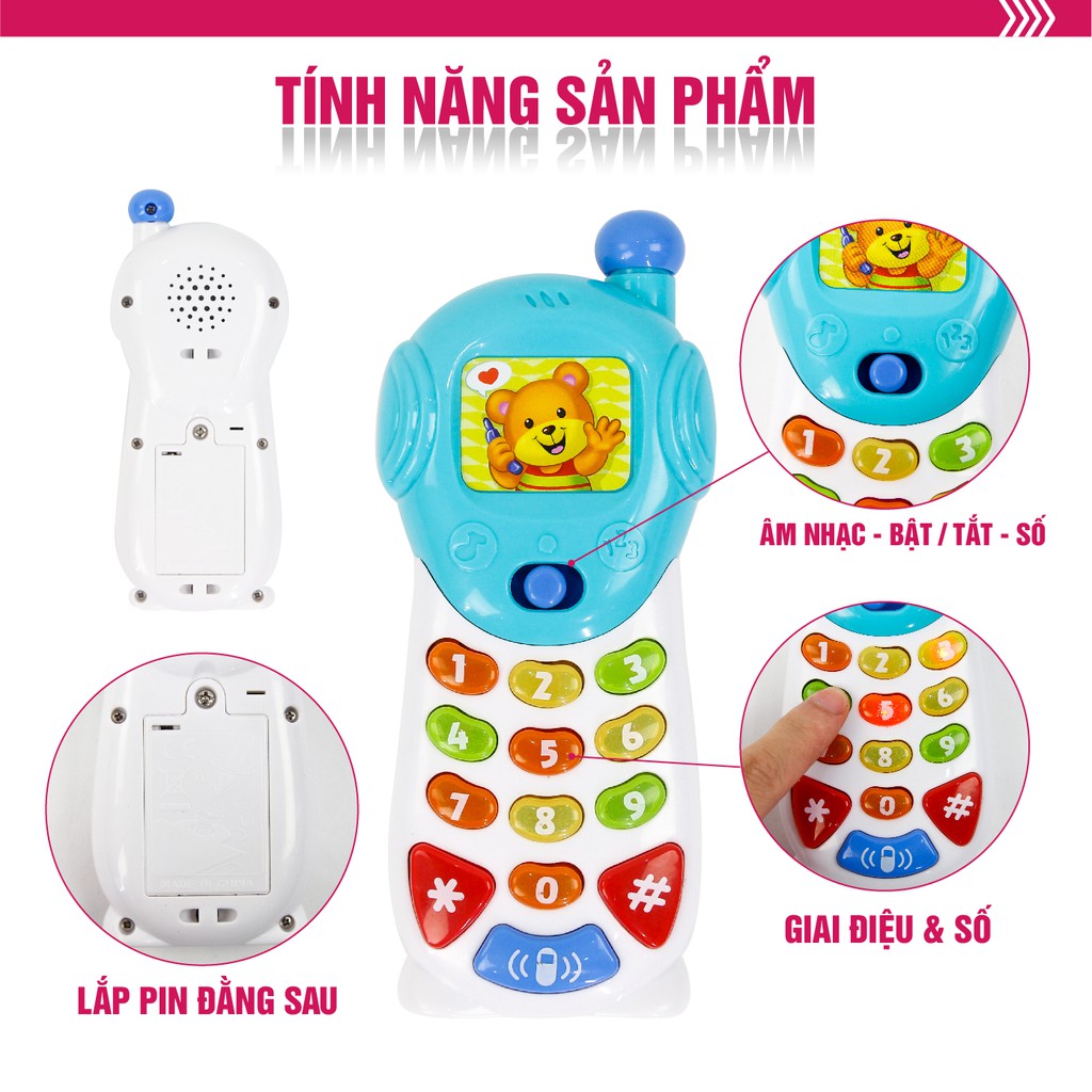 Điện thoại đồ chơi di động, nhiều hiệu ứng âm thanh thú vị kết hợp dạy học số cho bé Winfun 0619 - Hàng chính hãng