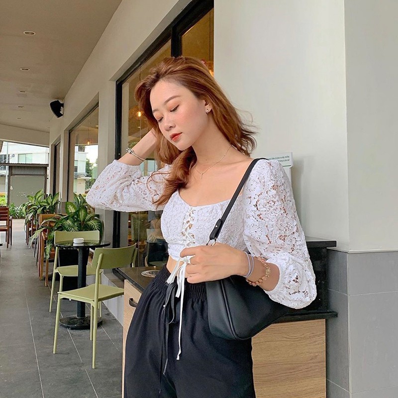 Áo crop rút dây trắng CLARA OFF/WH