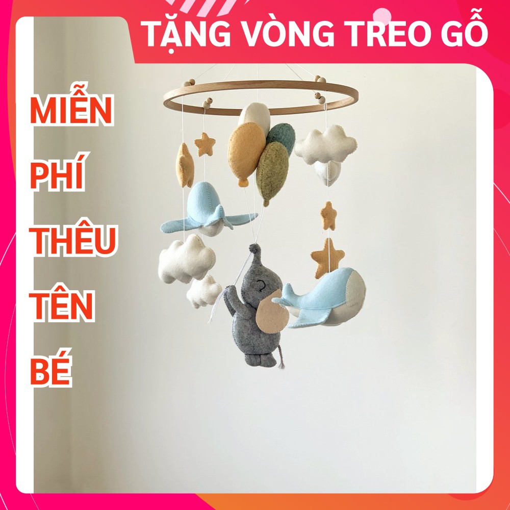 Đồ chơi treo nôi cho bé kích thích thị giác CoCo Kids, có nhạc tự xoay VOI XÁM 4