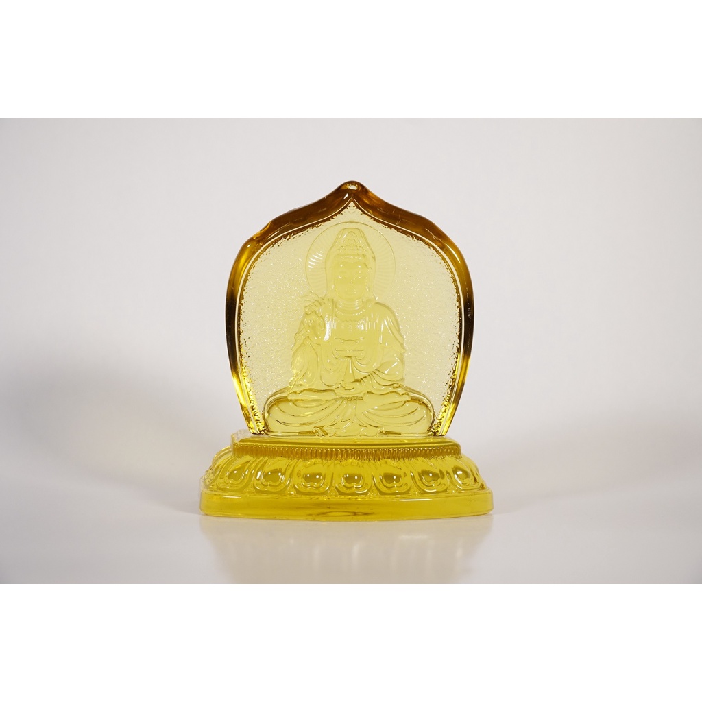 Tượng Phật Bà Quan Âm Bồ Tát để xe lưu ly hào quang nguyên khối - Cao 10cm