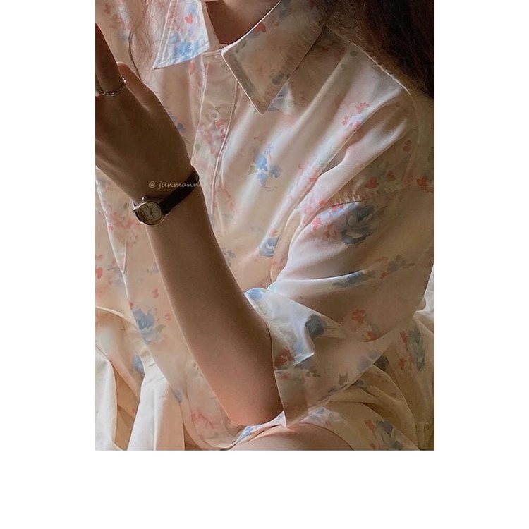 Mới Áo Sơ Mi Tay Ngắn Họa Tiết Hoa Phong Cách Retro Hàn Quốc