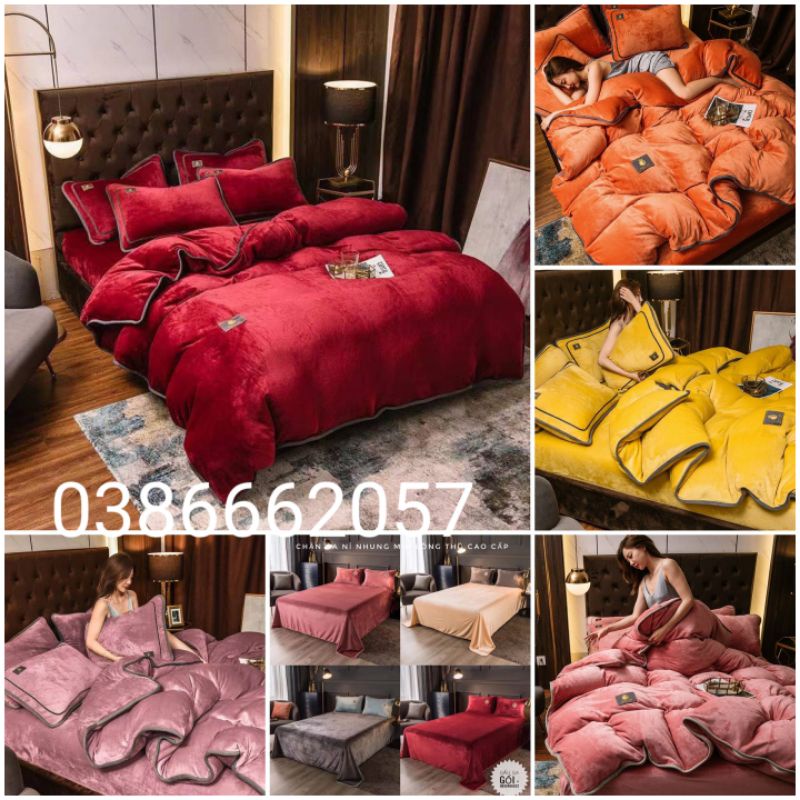 BỘ CHĂN GA GỐI NỈ NHUNG MỊN DÀY 1 MẦU ĐƠN SẮC CAO CẤP ,CHẤT DẦY ĐẸP