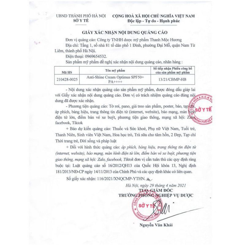 Kem chống nắng Thanh Mộc Hương Anti Optimus