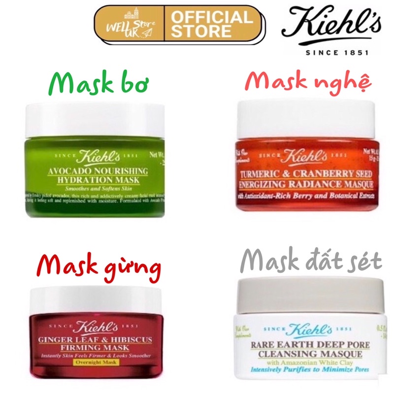 Mặt nạ Kiehl’s mini 14ml bơ, gừng,hoa cúc, đất sét, nghệ