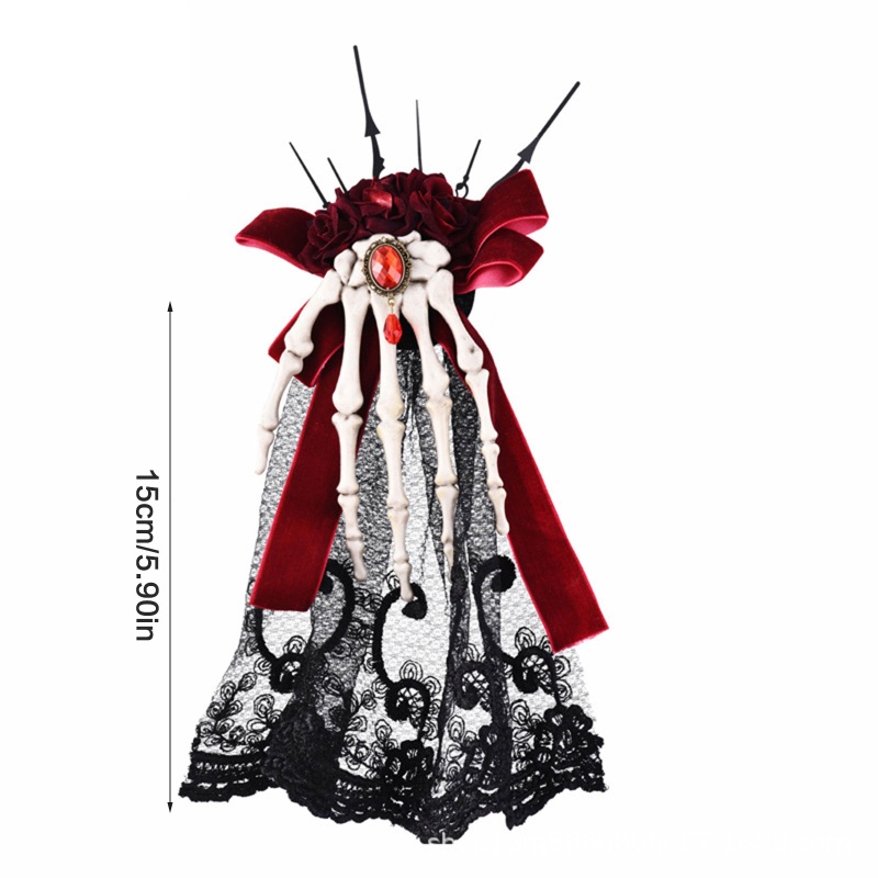 Xiangbao Kẹp Tóc Hình Đầu Lâu Bàn Tay Phong Cách Gothic Steampunk Kẹp Tóc Nơ Đa Năng Màu Đỏ Họa Tiết Hoa Lá Dễ Thương