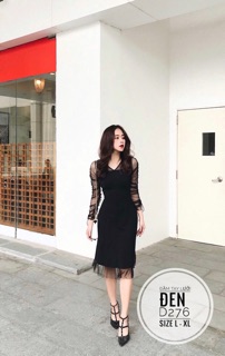 Bigsize Đầm tay lưới đen D276