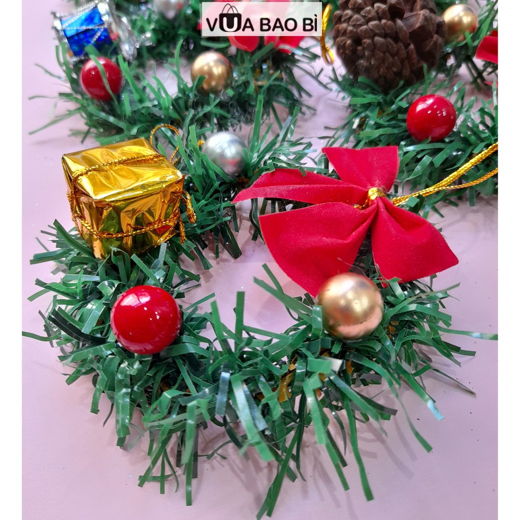 Vòng nguyệt quế noel mini-Vua Bao Bì, vòng nguyệt trang trí giáng sinh kèm đủ phụ kiện